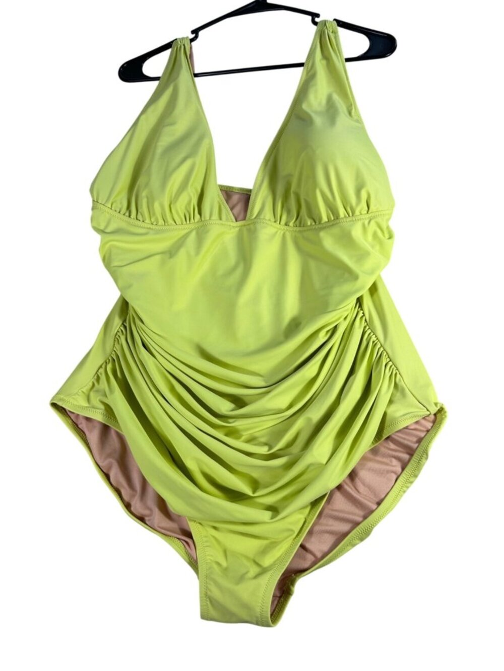 J Crew One Piece Lime Green Swimsuit Womens 20 Ruched Halter Padded Cups No Wire